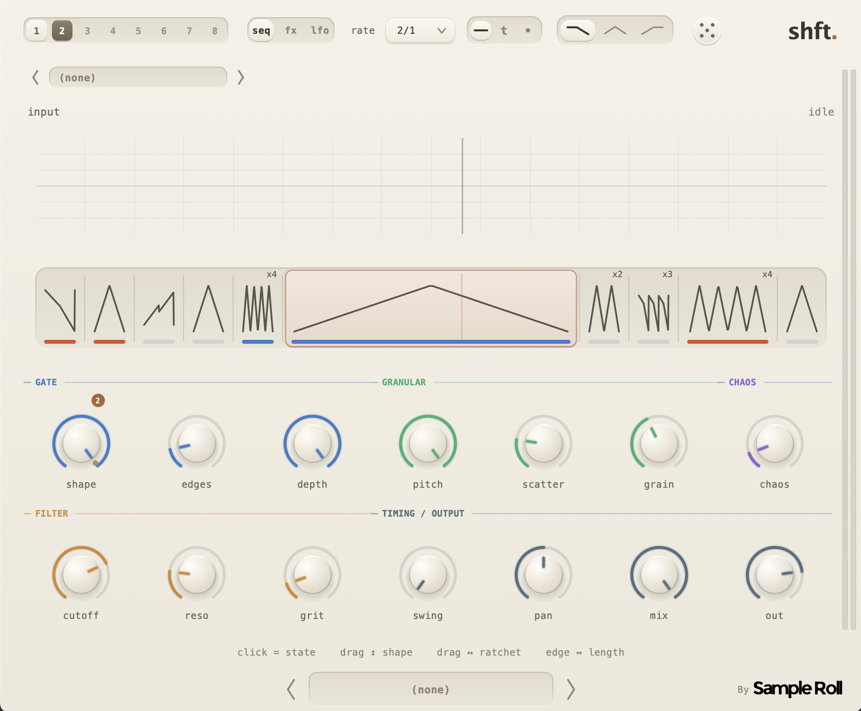 shft sequencer with colour-coded beat-repeat, reverse and granular steps